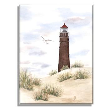 Leinwand 40 x 30 cm Keilrahmen Canvas-Leinen Aquarell Maritim Kunst Druck Kunstdruck Nordsee Insel Borkum Neuer Leuchtturm Strand Meer Dünen
